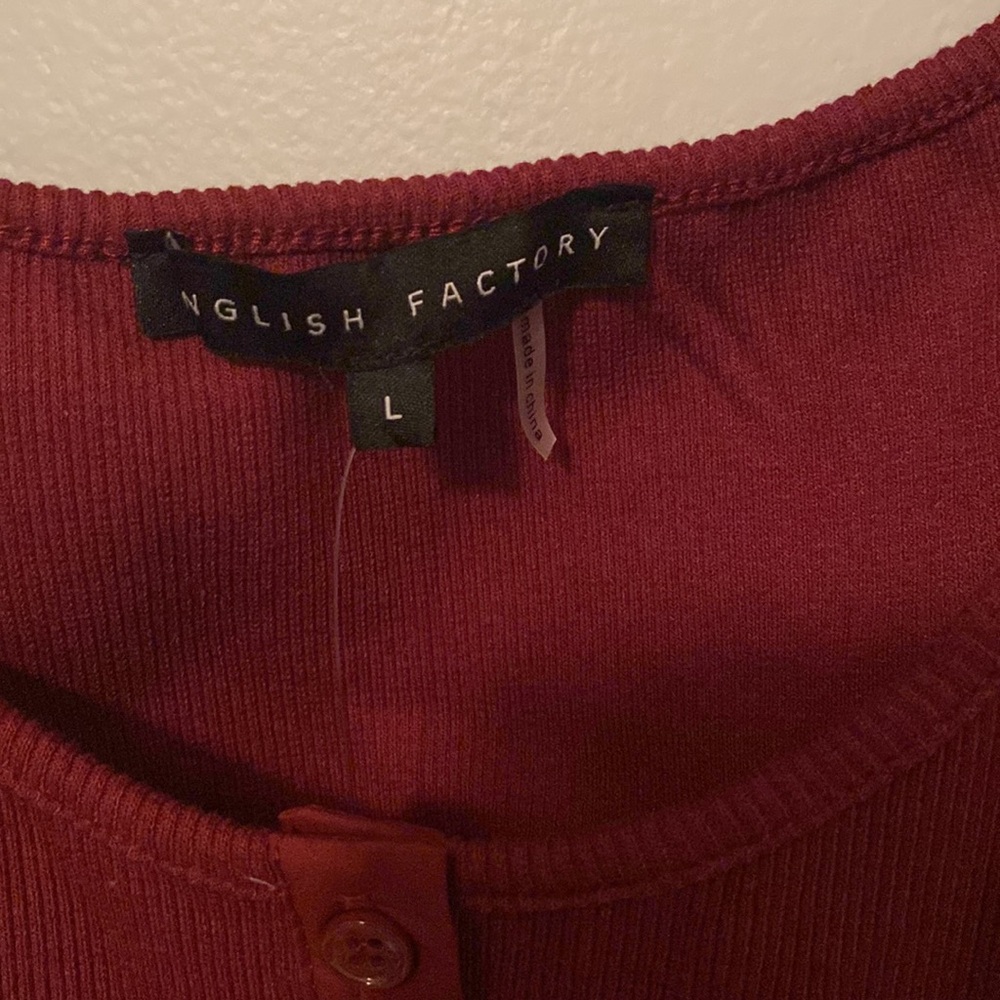 NEW ENGLISH FACTORY Mixed Media Shoulder Tie Rib Henley Tank - Burgundy - Picture 3 of 5